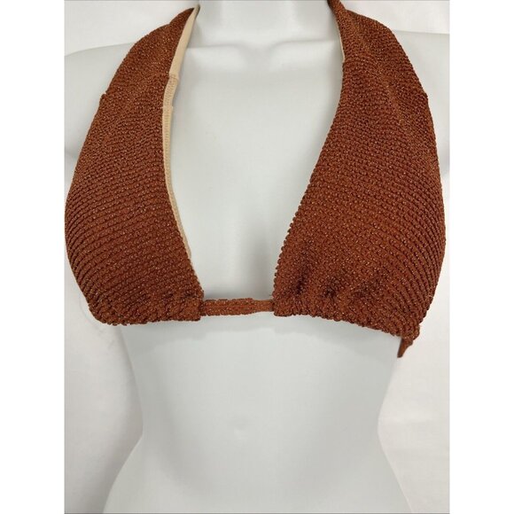 Rhythm Australia-Made Metallic & Brown Bikini Halter Top Women's Size L - Picture 3 of 13